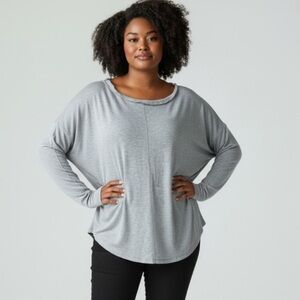 Yogolicious Gray Dolman Dropped Sleeve Soft Pullover activewear Top Size 1X